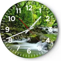 ARTTOR Wanduhr - Rund - Glasuhr - Stream Wald Natur - 30x30cm - Schleichendes Uhrwerk - Lautlos - zum Aufhängen bereit - Dekoration Modern - Wanddekoration aus Glas - C4AR30x30-0174