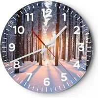 ARTTOR Wanduhr - Rund - Glasuhr - Wald Winter Schnee - 40x40cm - Schleichendes Uhrwerk - Lautlos - zum Aufhängen bereit - Dekoration Modern - Wanddekoration aus Glas - C4AR40x40-3629