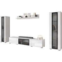 Mirjan 24 Wohnwand Caro, TV-Möbel, Große Anbauwand, Schrankwand, Wohnzimmer-Set (Farbe: Weiß / Weiß Hochglanz, ohne Beleuchtung)