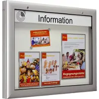 Schaar Design Softline-Schaukasten, BxTxH 1380x80x1025 mm, DIN A0 quer, Aluprofile, ESG-Glas, Rückwand weiß, inkl. 10 Magnete + 1 Einstecktasche