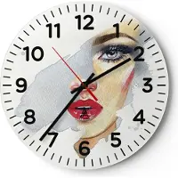 ARTTOR Wanduhr - Rund - Glasuhr - Aquarell Frau Mund - 30x30cm - Schleichendes Uhrwerk - Lautlos - zum Aufhängen bereit - Dekoration Modern - Wanddekoration aus Glas - C4AR30x30-4891