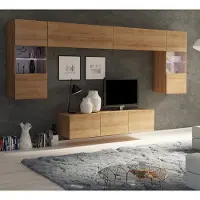 Lomadox Wohnzimmer TV-Wand Set in Eiche Gold Nb. mit LED Beleuchtung CAIRNS-132, B/H/T ca. 220/200/43 cm
