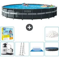 Intex Round Ultra XTR Frame Swimming Pool – 732 x 132 cm – inklusive Pumpe – Leiter – Bodenplane – Abdeckung Wartungspaket - Filterbälle
