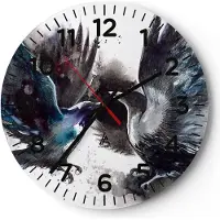 ARTTOR Wanduhr - Rund - Glasuhr - Vogel Natur Feder - 30x30cm - Schleichendes Uhrwerk - Lautlos - zum Aufhängen bereit - Dekoration Modern - Wanddekoration aus Glas - C4AR30x30-3761