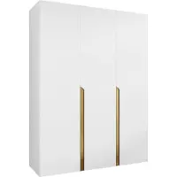 Mirjan 24 Kleiderschrank Mila 1 150, Schlafzimmer, Kleiderschrank, mit drei Drehturen und mit zwei Kleiderstange, Modern, Garderobenschrank (Farbe: Weiß + Gold)