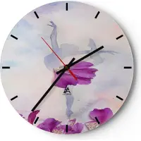 ARTTOR Wanduhr - Rund - Glasuhr - Ballett Blumen Mädchen Eleganz - 30x30cm - Schleichendes Uhrwerk - Lautlos - zum Aufhängen bereit - Dekoration Modern - Wanddekoration aus Glas - C3AR30x30-3104