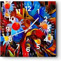 ARTTOR Wanduhr - Quadrat - Glasuhr - Blume Abstraktion - 30x30cm - Schleichendes Uhrwerk - Lautlos - zum Aufhängen bereit - Dekoration Modern - Wanddekoration aus Glas - C4AC30x30-3466