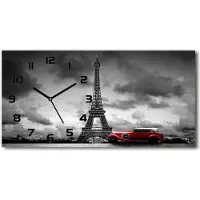 Tulup Wanduhr aus Glas – 60x30 cm - Glasbild - Glasuhr - Gehärtetes Glas - schwarze-zeiger - Eiffelturm Paris