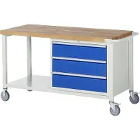 RAU Mobile Werkbank mit Ablageboden - 3 XL Schubladen - Teilauszug - 180:3 - 880 x 1.500 x 700 mm (HxBxT) - Traglast 450 kg - Buche