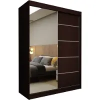 Masseno Schiebetürenschrank MIRELLA 150 cm Kleiderschrank Schlafzimmer Schrank 2-türig mit Spiegel Wengefarben