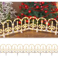 JOIEYOU LED Dekorative Weihnachtsbaum Zäune 8 Stück Lattenzaun mit 8 Lichtmodi LED Beleuchtung, Warmweiß Beleuchteter Zaun für Garten, Hochzeit, Halloween, Weihnachten Deko (Gewölbt Form, 240cm)