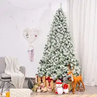 Goplus 230 cm Künstlicher Weihnachtsbaum mit Schnee, Christbaum mit klappbarem Metallständer & 1346 PVC-Nadeln, realistischer Tannenbaum für Feste & Partys