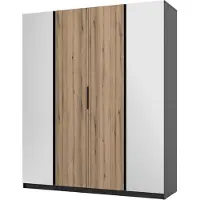 Masseno Drehtürenschrank CAGLIARI 200 cm Kleiderschrank Schlafzimmer Schrank 4-türig mit Spiegel Schwarz