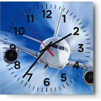 ARTTOR Wanduhr - Quadrat - Glasuhr - Luftfahrt Flugzeug Flug - 40x40cm - Schleichendes Uhrwerk - Lautlos - zum Aufhängen bereit - Dekoration Modern - Wanddekoration aus Glas - C4AC40x40-2537