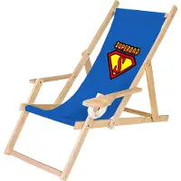Ferocity Holz Liegestuhl Klappbar Klappliegestuhl mit Armlehne und Getränkehalter Strandstuhl Motiv Superdad [119]