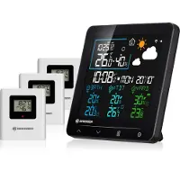 Bresser Quadro Individio Wetterstation NV mit 3 Außensensoren, integriertem Thermo-Hygrometer, 4 Messwerten und Luftdruckhistorie sowie Weckfunktion