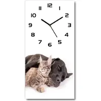 Tulup Wanduhr aus Glas – 30x60 cm - Glasbild - Glasuhr - Gehärtetes Glas -Hund und Katze