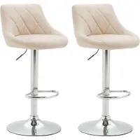 DELUKE 2er Set Barhocker FALON - Kunstleder Creme 46x49x83 cm Silber | Barstuhl Mit Lehne Drehbar Tresenhocker Tresenstuhl Kneipenhocker Kneipenstuhl