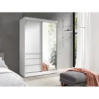 Mirjan 24 Kleiderschrank Haiti 140, Loft Schiebetürenschrank, Stilvoll Garderobenschrank (Farbe: Weiß)