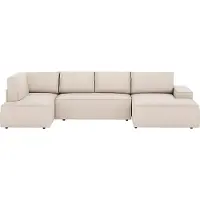 Vente-unique Große Wohnlandschaft mit Schlaffunktion - Ecke rechts - Strukturstoff - Beige - AMELIA
