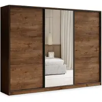 Masseno Schiebetürenschrank TARI 270/205/58 cm Kleiderschrank mit 4 Schubladen Schlafzimmer Schrank 3-türig mit Spiegel Eiche Lefkas