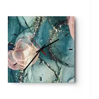 ARTTOR Wanduhr - Quadrat - Glasuhr - Flüssigkeit Gold Rosa - 30x30cm - Schleichendes Uhrwerk - Lautlos - zum Aufhängen bereit - Dekoration Modern - Wanddekoration aus Glas - C3AC30x30-4817