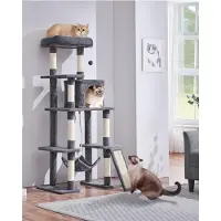 Yaheetech Stabiler Kratzbaum Katzenbaum 159 cm mit Katzenhöhlen & Plattformen Dunkelgrau