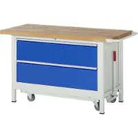 RAU Mobile absenkbare Werkbank, 2 XXL Schubladen - Vollauszug - 270:2 - 880 x 1.500 x 700 mm (HxBxT) - Traglast 1.250 kg - Buche