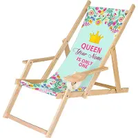 Ferocity Personalisierbarer Holz Liegestuhl Klappbar Klappliegestuhl mit Armlehne und Getränkehalter Strandstuhl Motiv Königin [119]