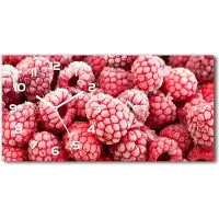 Tulup Wanduhr aus Glas – 60x30 cm - Glasbild - Glasuhr - Gehärtetes Glas - weisse-zeiger - Gefrorene Himbeeren