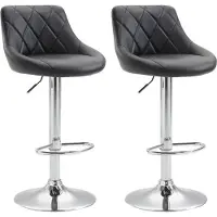 DELUKE 2er Set Barhocker FALON - Kunstleder Schwarz 46x49x83 cm Silber | Barstuhl Mit Lehne Drehbar Tresenhocker Tresenstuhl Kneipenhocker Kneipenstuhl