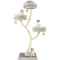 Goplus 178 cm Kratzbaum groß, Katzenbaum mit 3 warmen Liegeflächen, 3 klingelnden Bällen, Sisal-Kratzpfosten und -Brett, Katzenkratzbaum mit gebogenem Metallrahmen für Hauskatzen und Kätzchen (Grau)