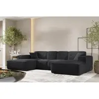 Fun-Möbel Wohnlandschaft Sofa U-Form CESINA XS in Stoff Ascot Bukla Schwarz