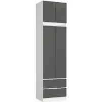Akord Kleiderschrank S60 mit Aufsatz Weiß 60 cm 2 Türen 2 Schubladen 3 Ebenen Front Graphitgrau B60 x H234 x T51 cm