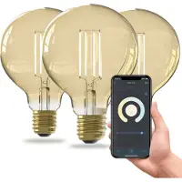 Calex Smart LED Lampe, E27, G95, Gold Filament, warmweißes Licht, dimmbar, WLAN App- & Sprachsteuerung, 3er Pack