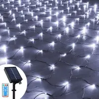 ROSNEK 1.5X1.5M 100 LED Solar Lichternetz Lichtervorhang 8 Lichtmodi Außen Party Garten Lichterkette mit Fernbedienung, Weiß