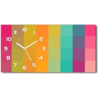 Tulup Wanduhr aus Glas – 60x30 cm - Glasbild - Glasuhr - Gehärtetes Glas - weisse-zeiger - Bunte Quadrate