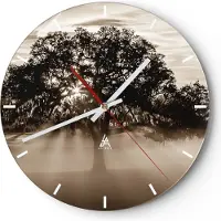 ARTTOR Wanduhr - Rund - Glasuhr - Baum Feld Natur - 40x40cm - Schleichendes Uhrwerk - Lautlos - zum Aufhängen bereit - Dekoration Modern - Wanddekoration aus Glas - C3AR40x40-3811