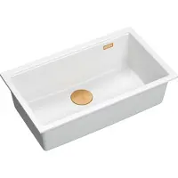 Quadron Spülbecken 1-Becken Spüle | Größe: 70 x 37 x 23,5 cm | LOGAN 110 | Küchenspüle Granitspüle aus GraniteQ mit Siphon | Weiß + Kupfer PVD