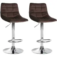 DELUKE Barhocker 2er Set DUBAI - Braun, Samt, Chrom | Barhocker mit Lehne Barstuhl Tresenhocker Tresenstuhl Kneipenhocker Kneipenstuhl