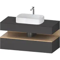 Duravit Collection One Konsolenwaschtischunterbau, 1 Auszug, 1 Schubkasten, Ausschnitt mittig, 1200x550x600mm, Nische Eiche Natur, QA4732030490010, Farbe: Graphit Matt/mit Nischenbeleuchtung
