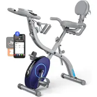 Merach 4-in-1 klappbarer Heimtrainer für Zuhause– magnetischer Ergometer mit 16 Stufen, LCD & Pulsmessung, Tabletständer, kompatibel Kinomap, bis 136 kg