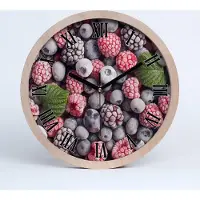 Tulup Holzuhr 25fi cm wanduhr - schwarze Spitzen - gefrorene Beeren