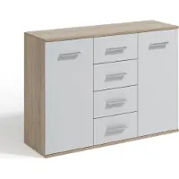 Masseno Kommode GIACOMO II 112 cm Sideboard mit 4 Schubladen und 2 Türen für Wohnzimmer Schlafzimmer Modern 112x33x85 cm Sonoma Eiche / Weiß