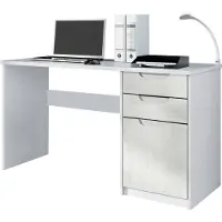 Vladon Schreibtisch Logan, Germany, Bürotisch mit 2 Schubladen und 1 Tür, Weiß matt/Beton Oxid-Optik (129 x 76 x 60 cm)