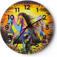 ARTTOR Wanduhr - Rund - Glasuhr - Pferd Natur Tier - 30x30cm - Schleichendes Uhrwerk - Lautlos - zum Aufhängen bereit - Dekoration Modern - Wanddekoration aus Glas - C4AR30x30-3433