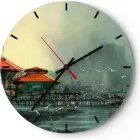 ARTTOR Wanduhr - Rund - Glasuhr - Meer Ufer Möwe - 40x40cm - Schleichendes Uhrwerk - Lautlos - zum Aufhängen bereit - Dekoration Modern - Wanddekoration aus Glas - C3AR40x40-3828
