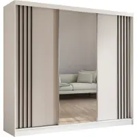 Masseno Schiebetürenschrank NELVIA 240 cm Kleiderschrank Schlafzimmer Schrank 3-türig mit Spiegel und Lamellen Weiß