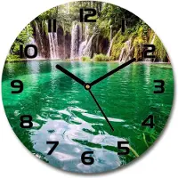 Tulup Wanduhr aus Glas 30fi Glasbild Glasuhr Gehärtetes Glas - schwarze-zeiger - Plitvice lake