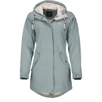 Dry Fashion Damen Regenmantel Malmö - Frauen Regenjacke Jacke mit Kapuze Lang Winddicht Wasserdicht Gefüttert mit Teddyfleece in Pastellblau Größe 38
